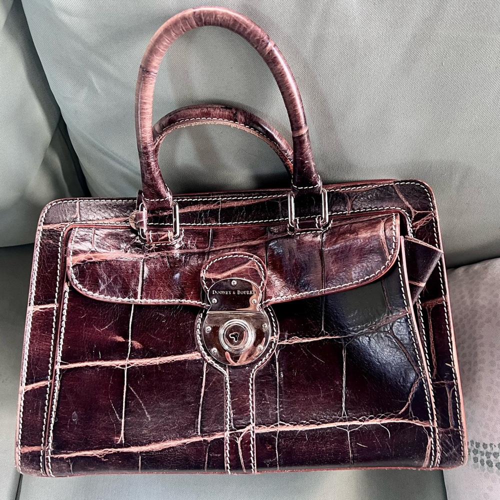 Dooney & Bourke Brown Crocodile Embossed Leather Bag italian vintage rare